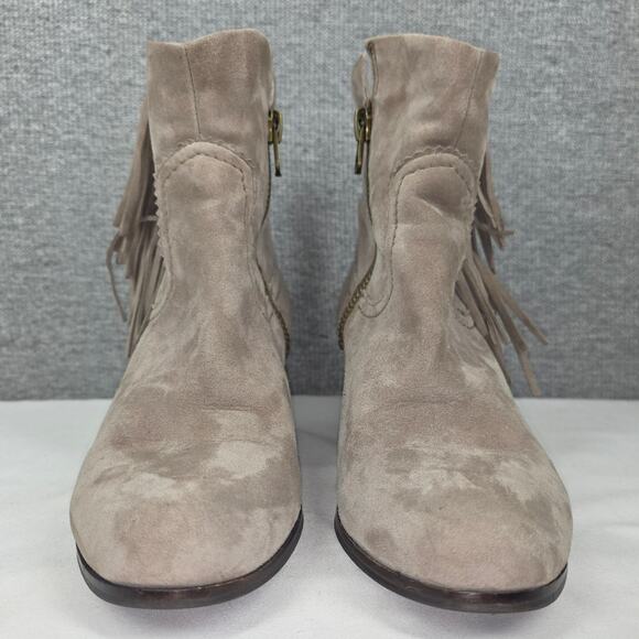 SAM EDELMAN LOUIE TAUPE SUEDE FRINGE ANKLE BOOT – WOMEN’S SIZE 10 – 3" HEEL - Picture 3 of 12